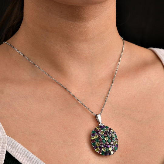 Rhodolith Granat, Afrikanischer Amethyst Anhänger mit Kette, Edelstahl ca. 9.44 ct