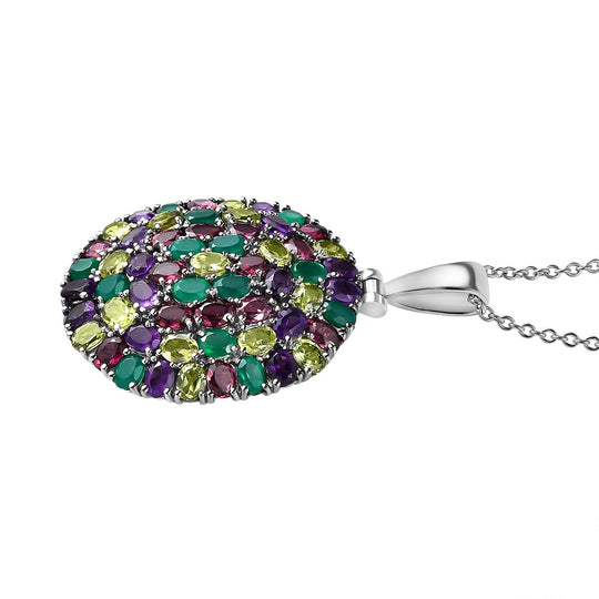 Rhodolith Granat, Afrikanischer Amethyst Anhänger mit Kette, Edelstahl ca. 9.44 ct