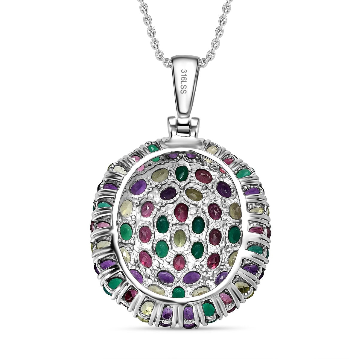 Rhodolith Granat, Afrikanischer Amethyst Anhänger mit Kette, Edelstahl ca. 9.44 ct