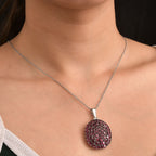 Rhodolith Granat Anhänger mit Kette, Edelstahl ca. 9.44 ct