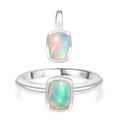 2er Set - AA Natürlicher, äthiopischer Welo Opal Kissen Anhänger und Ring, Größe (18.00), 925 Silber rhodiniert,ca. 1.89 ct