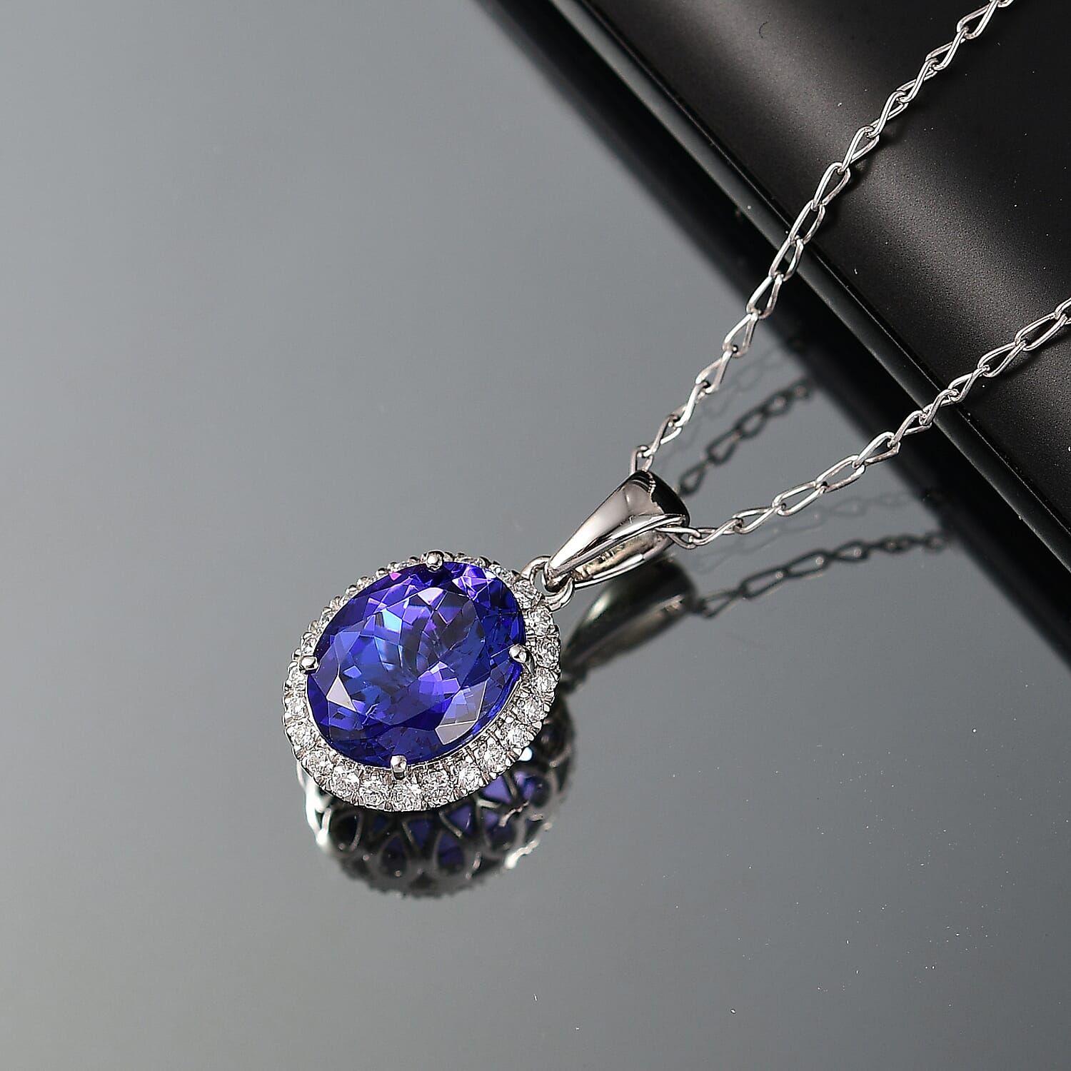 Rhapsody AAAA Tansanit, Weißer Diamant AGI zertifiziert Schmuckset ca. 50 cm 950 Platin ca. 3.04 ct
