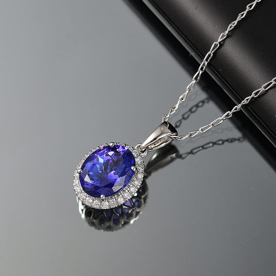 Rhapsody AAAA Tansanit, Weißer Diamant AGI zertifiziert Schmuckset ca. 50 cm 950 Platin ca. 3.04 ct