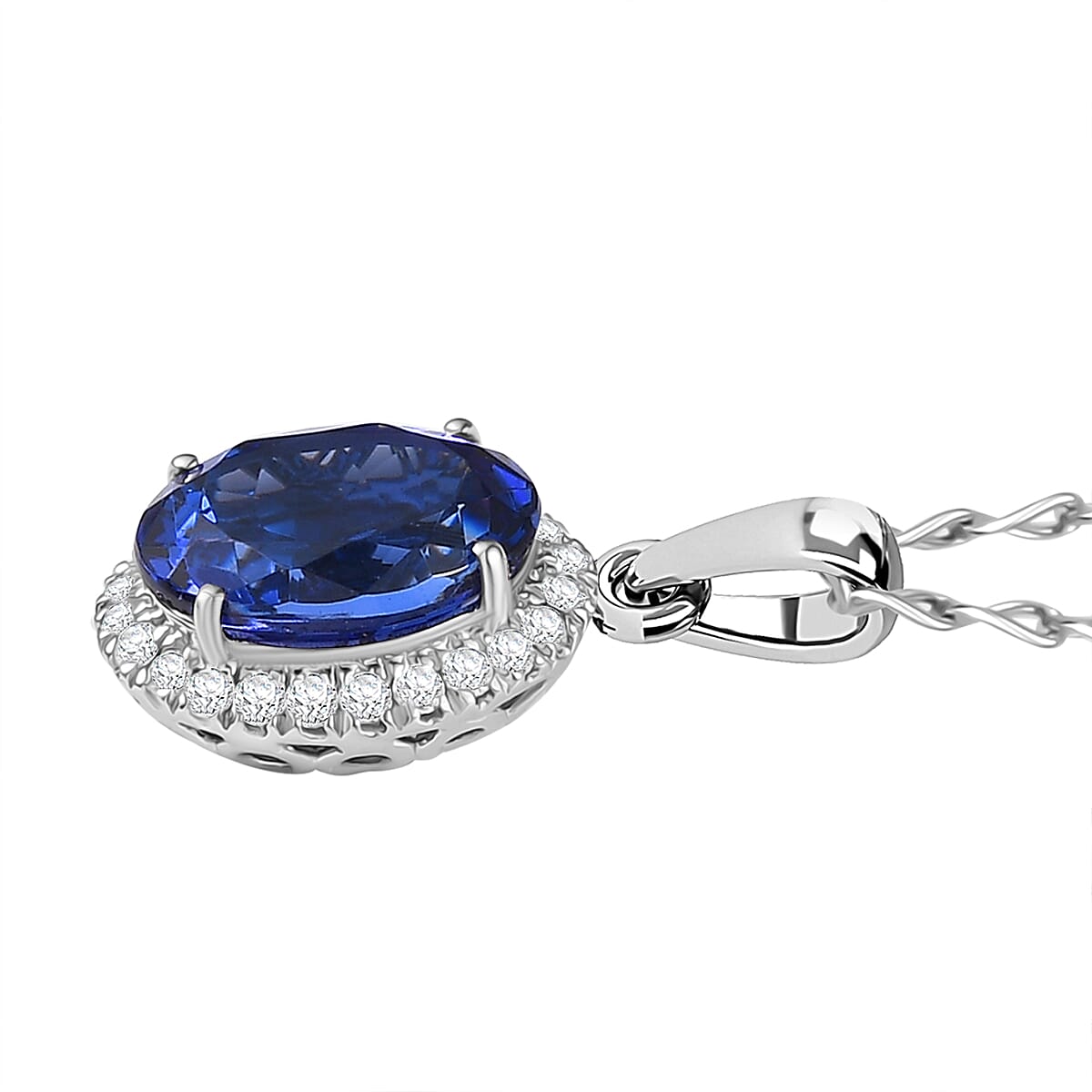 Rhapsody AAAA Tansanit, Weißer Diamant AGI zertifiziert Schmuckset ca. 50 cm 950 Platin ca. 3.04 ct