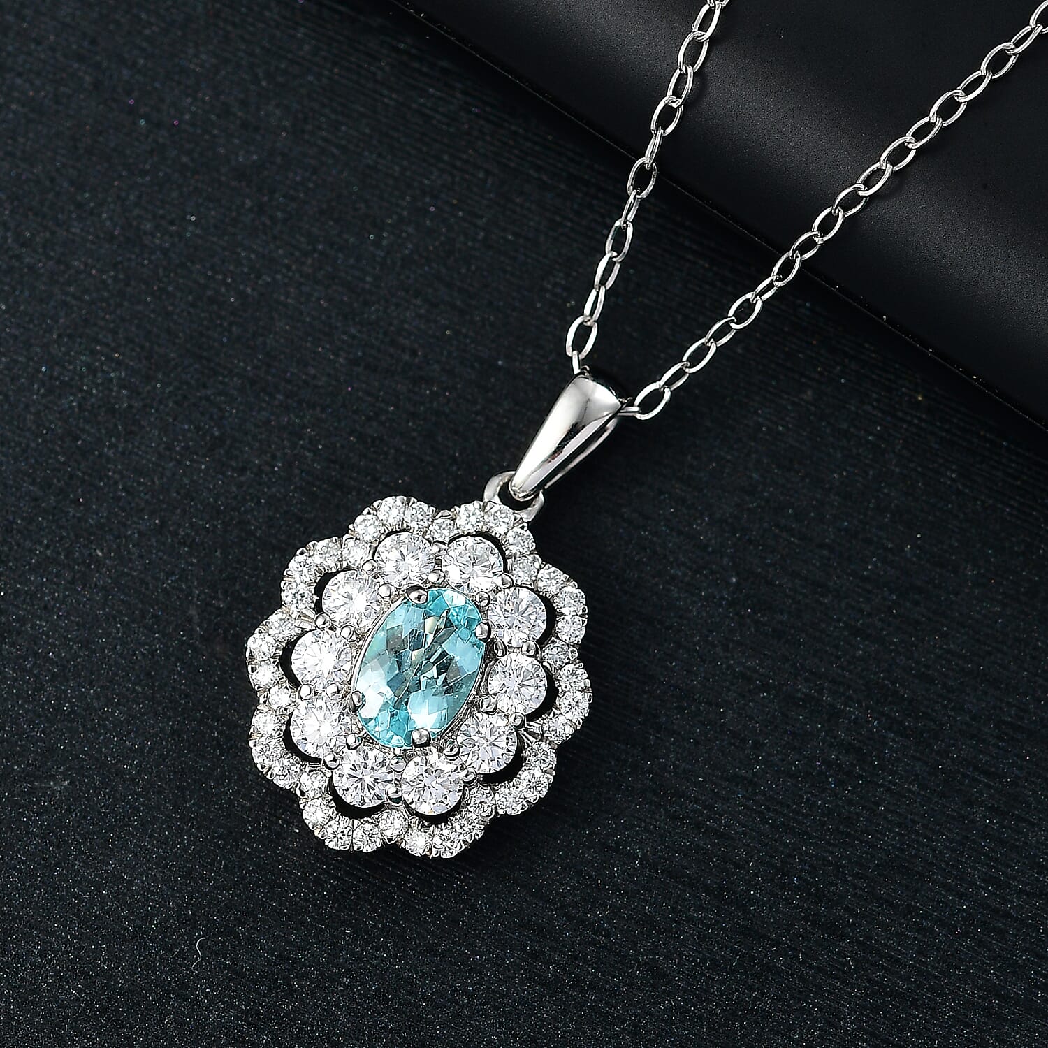 AAAA Paraiba Turmalin, Weißer Diamant AGI zertifiziert Schmuckset ca. 50 cm 950 Platin ca. 2.08 ct