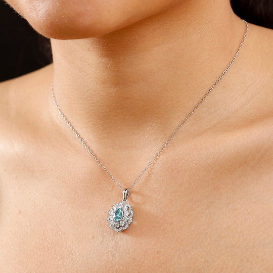 AAAA Paraiba Turmalin, Weißer Diamant AGI zertifiziert Schmuckset ca. 50 cm 950 Platin ca. 2.08 ct