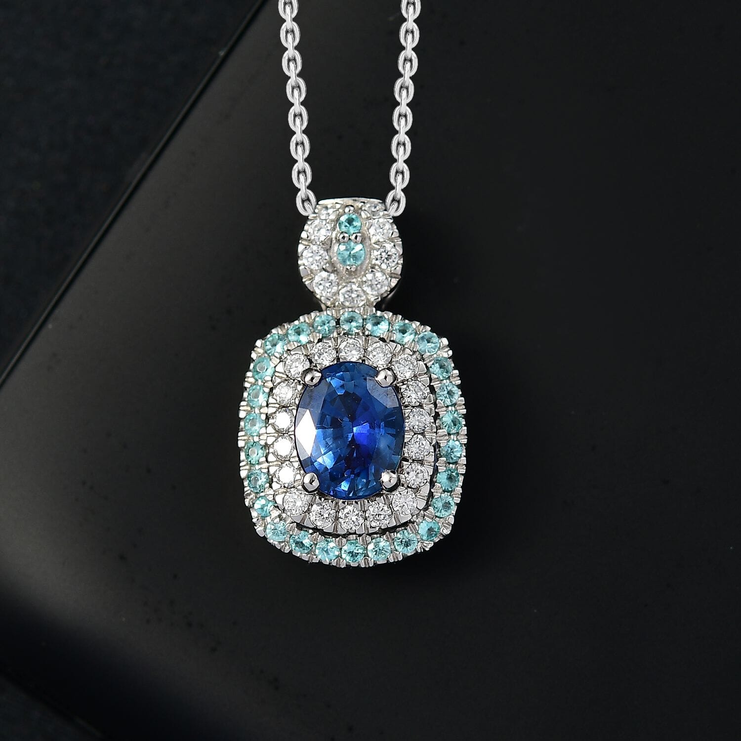 AAAA Ceylon-Saphir, Paraiba Turmalin AGI zertifiziert Schmuckset ca. 50 cm 950 Platin ca. 2.06 ct