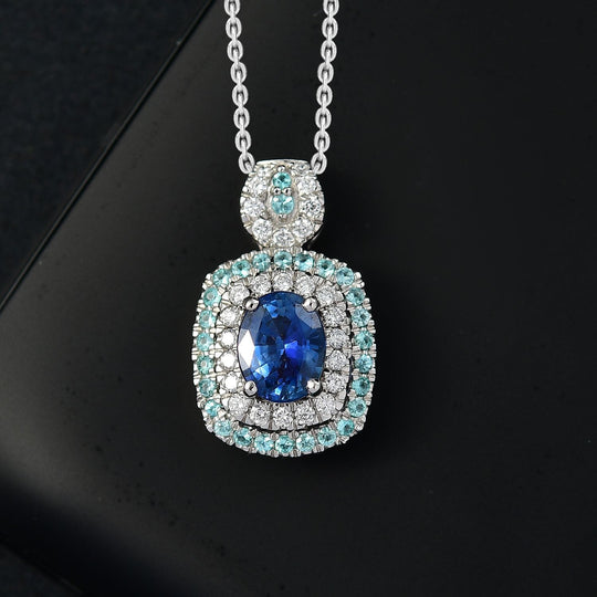 AAAA Ceylon-Saphir, Paraiba Turmalin AGI zertifiziert Schmuckset ca. 50 cm 950 Platin ca. 2.06 ct