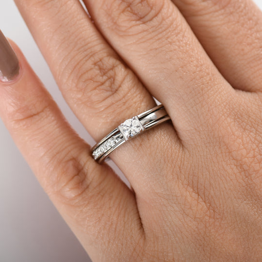 2er Set - Moissanit Ring, 925 Silber rhodiniert (Größe 20.00) ca. 0.48 ct