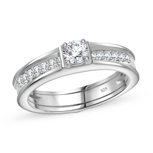2er Set - Moissanit Ring, 925 Silber rhodiniert (Größe 20.00) ca. 0.48 ct