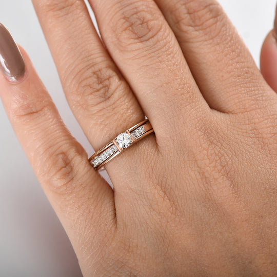 2er Set - Moissanit Ring, 925 Silber, Größe (19.00), 750 rosévergoldet ca. 0.48 ct