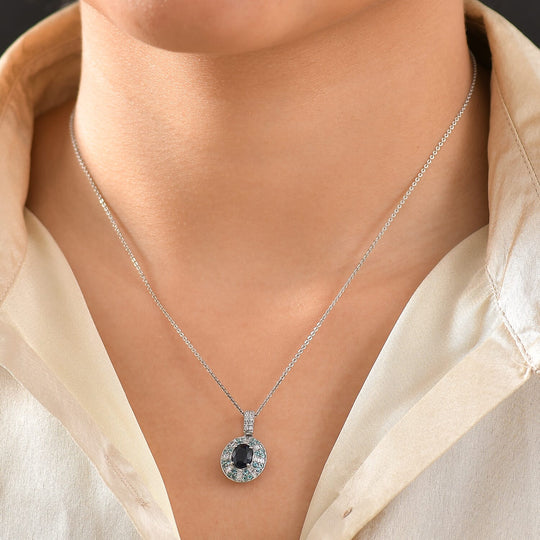 Rhapsody AAAA Ceylon-Saphir, Paraiba Turmalin AGI zertifiziert Schmuckset ca. 50 cm 950 Platin ca. 1.91 ct
