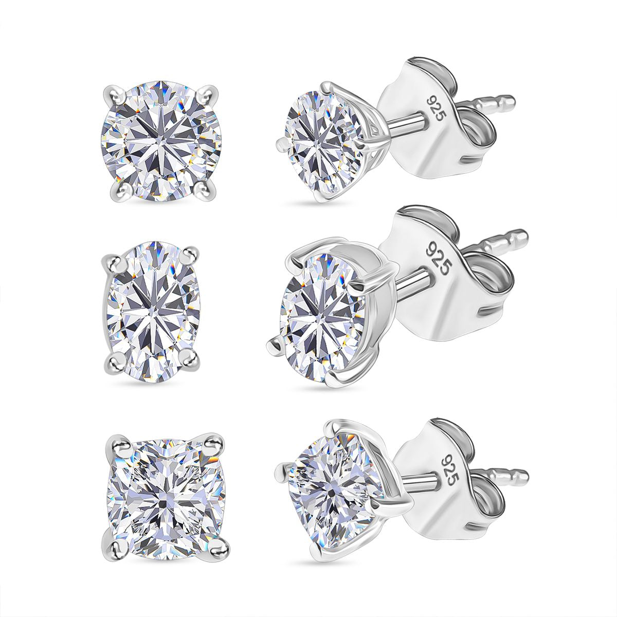 3er Set Moissanit Ohrstecker, 925 Silber rhodiniert ca. 2,82 ct.