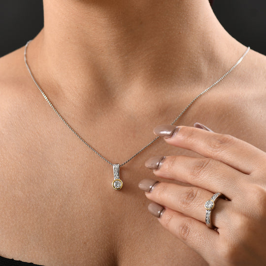Moissanit Schmuckset 925 Silber vergoldet und platiniert (Größe 20.00) ca. 1,76 ct.