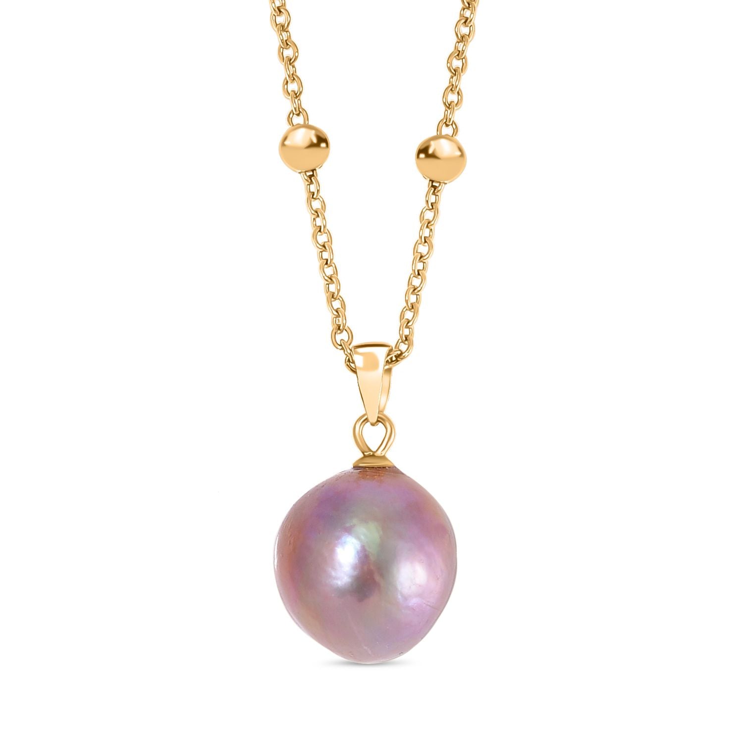 Edison Tropfen Perle Anhänger mit Kette, (ca. 10x15mm), Reiner Edelstahl, vergoldet
