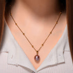 Edison Tropfen Perle Anhänger mit Kette, (ca. 10x15mm), Reiner Edelstahl, vergoldet