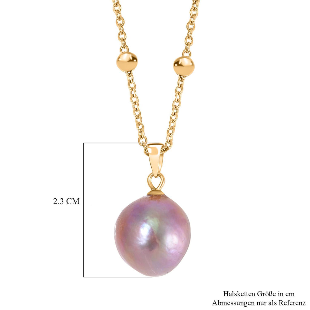 Edison Tropfen Perle Anhänger mit Kette, (ca. 10x15mm), Reiner Edelstahl, vergoldet