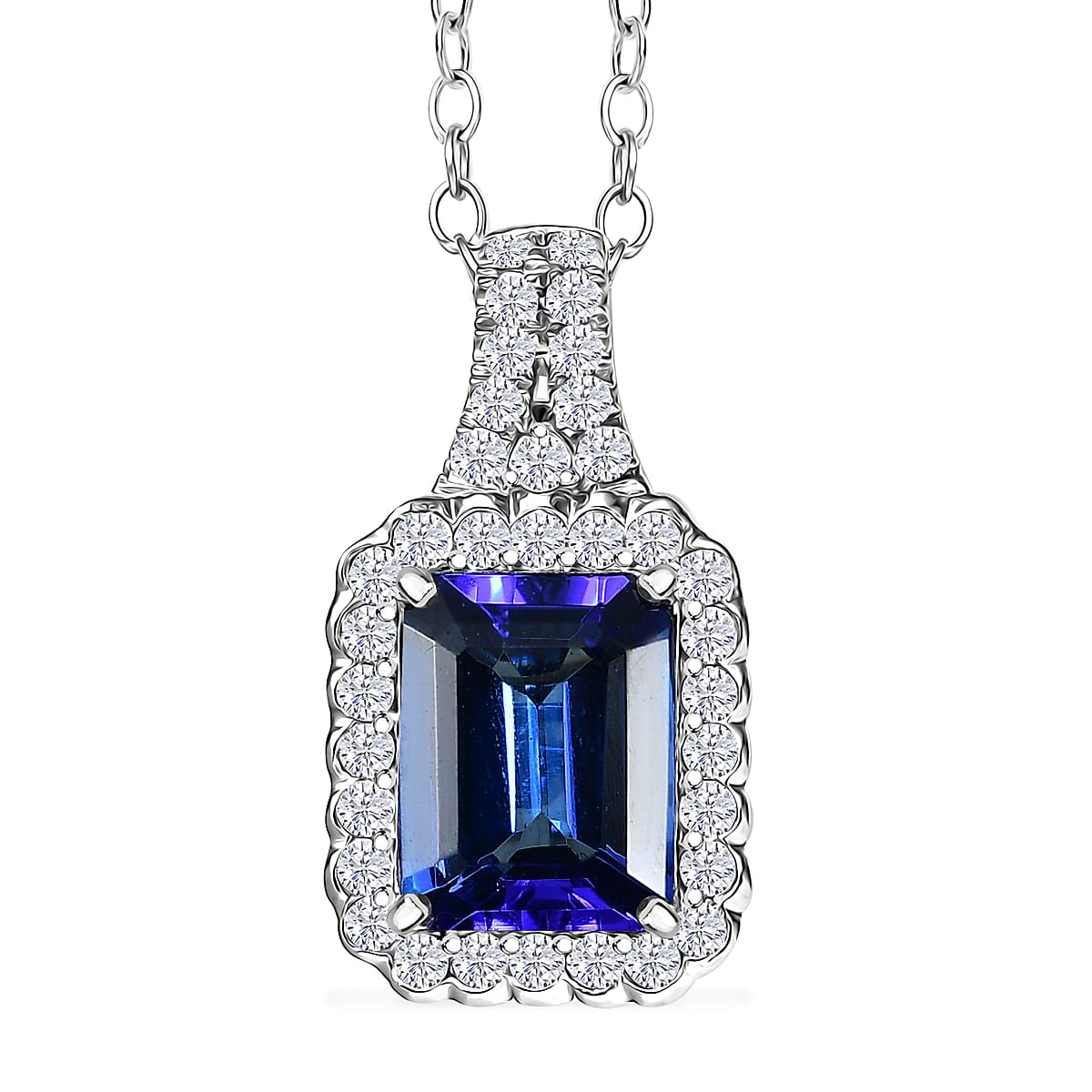 Rhapsody AAAA Tansanit, Weißer Diamant VS-EF AGI zertifiziert und geprüft Anhänger mit Kette ca. 50 cm 950 Platin ca. 2,75 ct.