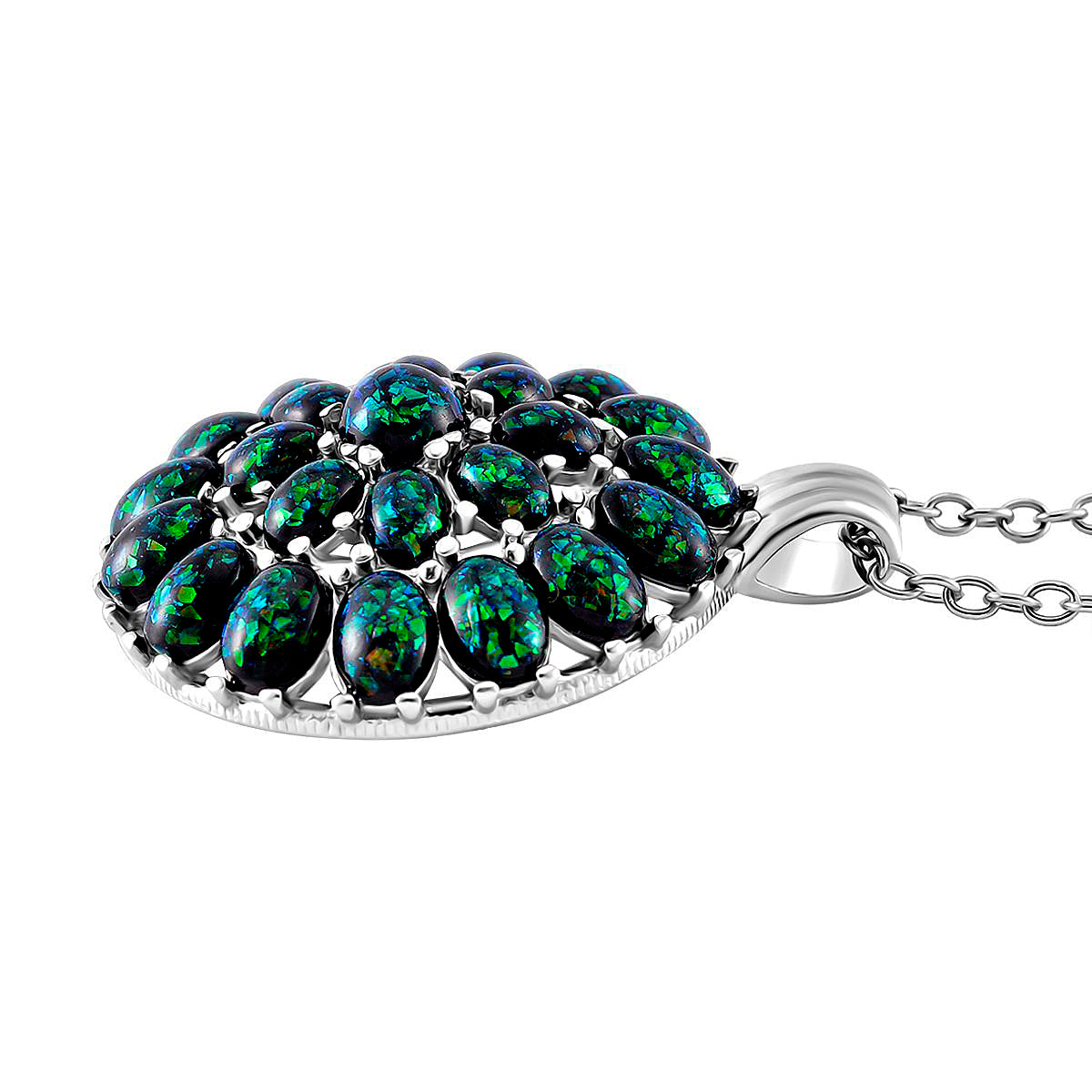 Simuliertes schwarzer Opal Anhänger mit Kette ca. 50 cm + 5 cm Extender, 316L Edelstahl