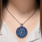 Simuliertes Blauer Opal Anhänger mit Kette ca. 50 cm + 5 cm Extender, 316L Edelstahl