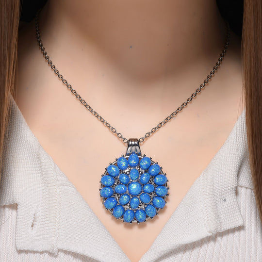 Simuliertes Hellblaues Opal Anhänger mit Kette ca. 50 cm + 5 cm Extender, 316L Edelstahl