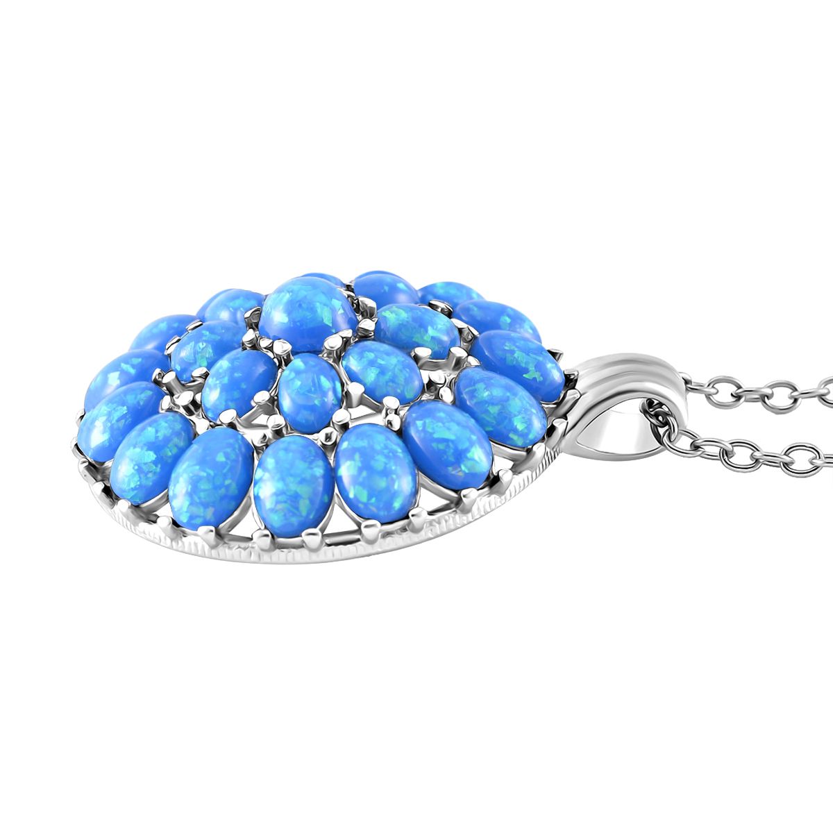 Simuliertes Hellblaues Opal Anhänger mit Kette ca. 50 cm + 5 cm Extender, 316L Edelstahl