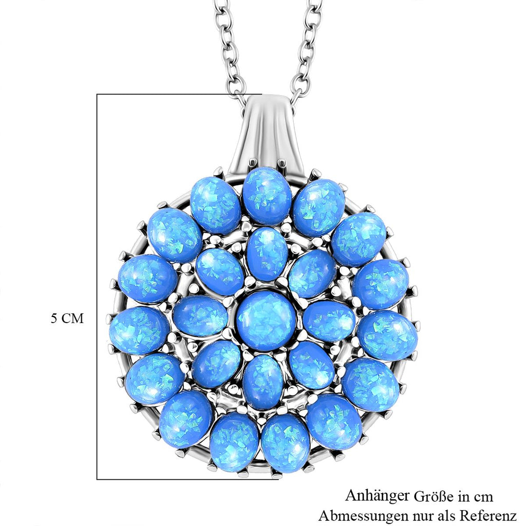 Simuliertes Hellblaues Opal Anhänger mit Kette ca. 50 cm + 5 cm Extender, 316L Edelstahl