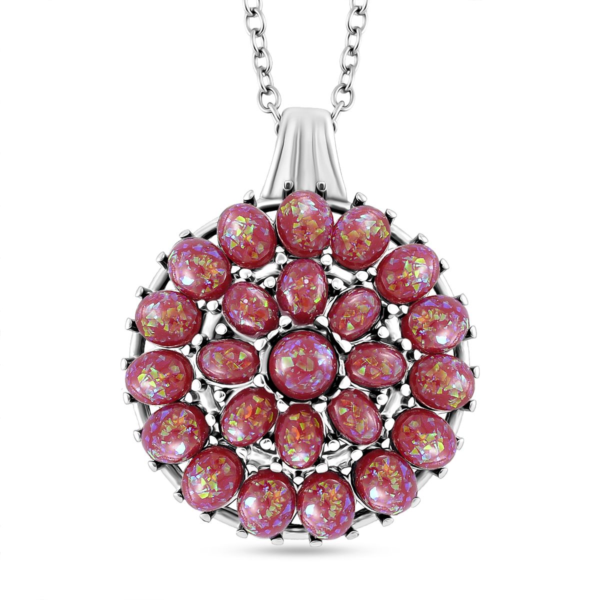 Simuliertes Rotes Opal Anhänger mit Kette ca. 50 cm + 5 cm Extender, 316L Edelstahl