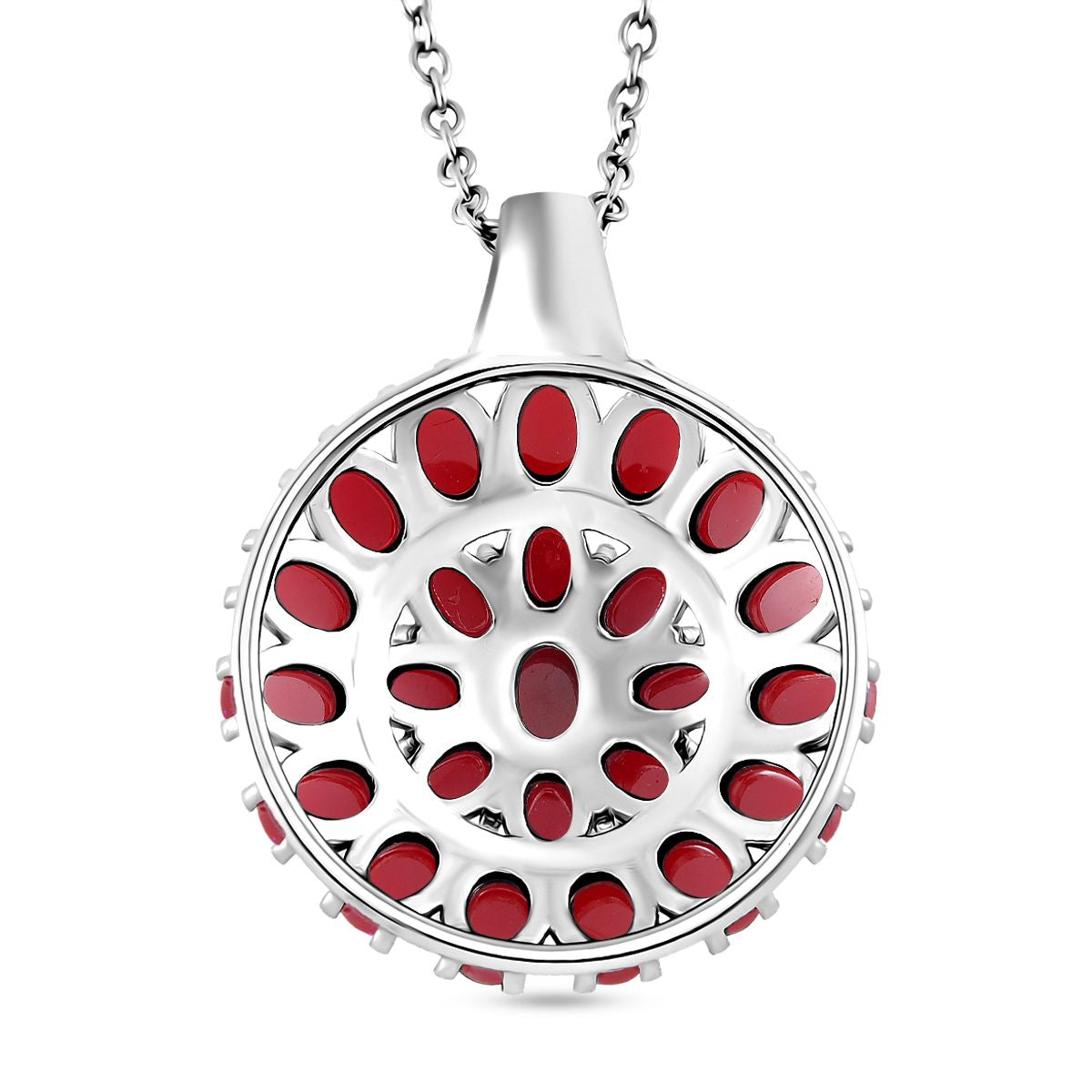 Simuliertes Rotes Opal Anhänger mit Kette ca. 50 cm + 5 cm Extender, 316L Edelstahl