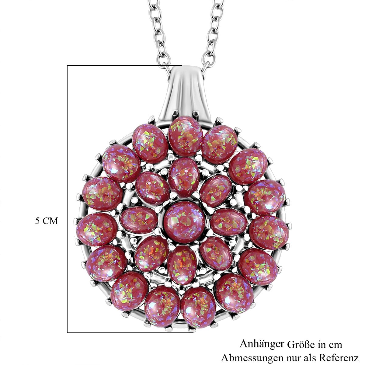 Simuliertes Rotes Opal Anhänger mit Kette ca. 50 cm + 5 cm Extender, 316L Edelstahl