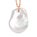 Weiße Keshi Perle, Blauer Opal Schmuckset Messing und Edelstahl IP Rosa Plattierung