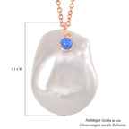 Weiße Keshi Perle, Blauer Opal Schmuckset Messing und Edelstahl IP Rosa Plattierung