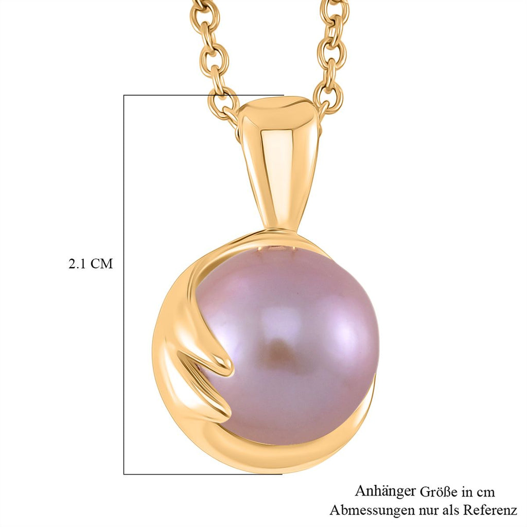 Lila Edison Perle Anhänger mit Kette, Messing, Reiner Edelstahl, vergoldet
