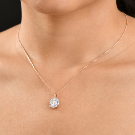 Moissanit Anhänger mit Kette ca. 50 cm, 925 Silber 750 Roségold Vermeil ca. 2.07 ct