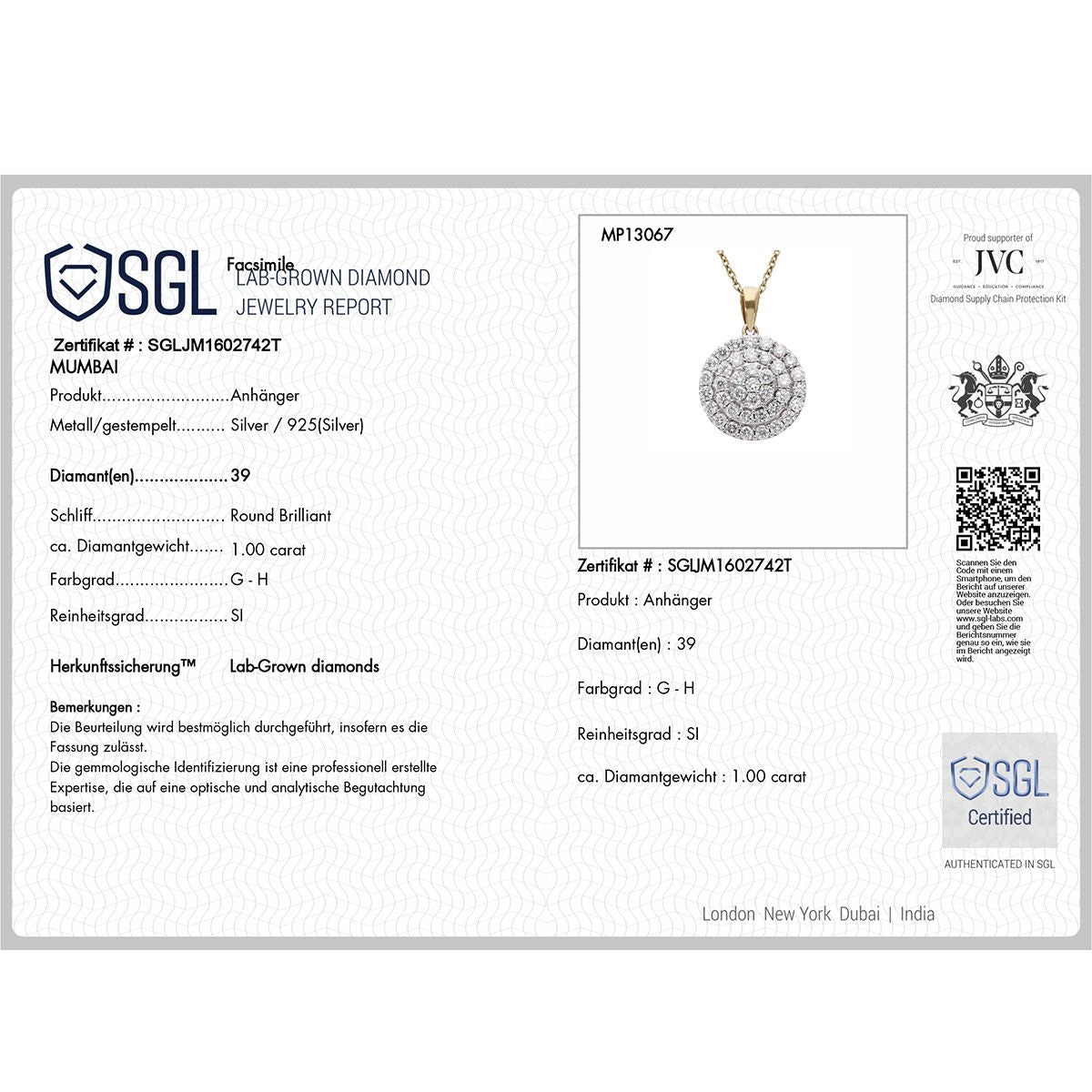 LUXURIANT DIAMOND - Lab Grown Diamant SI-GH SGL zertifiziert Schmuckset 925 Silber Gelbgold Vermeil ca. 1,00 ct.