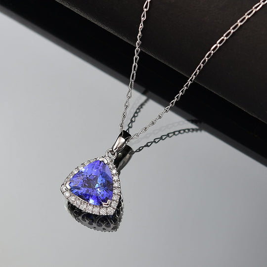 Rhapsody AAAA Tansanit, Weißer Diamant AGI zertifiziert Schmuckset ca. 50 cm 950 Platin ca. 3.17 ct