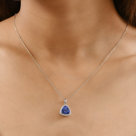 Rhapsody AAAA Tansanit, Weißer Diamant AGI zertifiziert Schmuckset ca. 50 cm 950 Platin ca. 3.17 ct