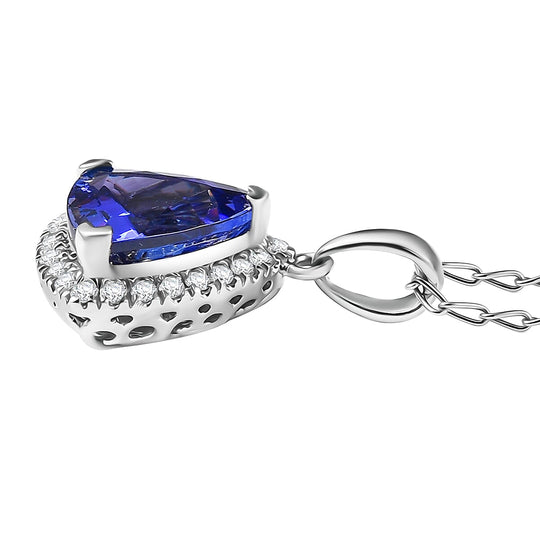 Rhapsody AAAA Tansanit, Weißer Diamant AGI zertifiziert Schmuckset ca. 50 cm 950 Platin ca. 3.17 ct