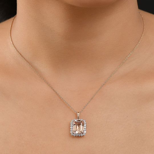 LUXORO AAA Morganit, Weißer Diamant Schmuckset ca. 50 cm 417 Gold ca. 6.95 ct