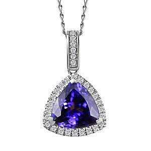 Rhapsody AAAA Tansanit, Weißer Diamant AGI zertifiziert Schmuckset ca. 50 cm 950 Platin ca. 3.91 ct