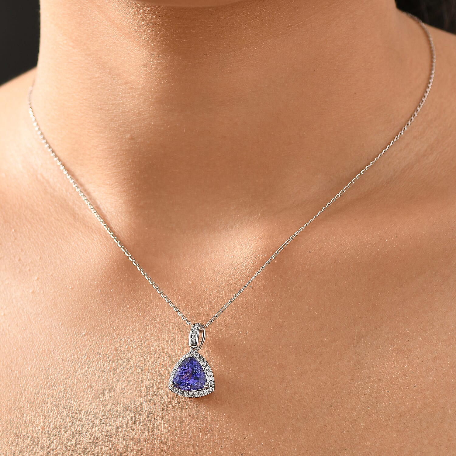 Rhapsody AAAA Tansanit, Weißer Diamant AGI zertifiziert Schmuckset ca. 50 cm 950 Platin ca. 3.91 ct