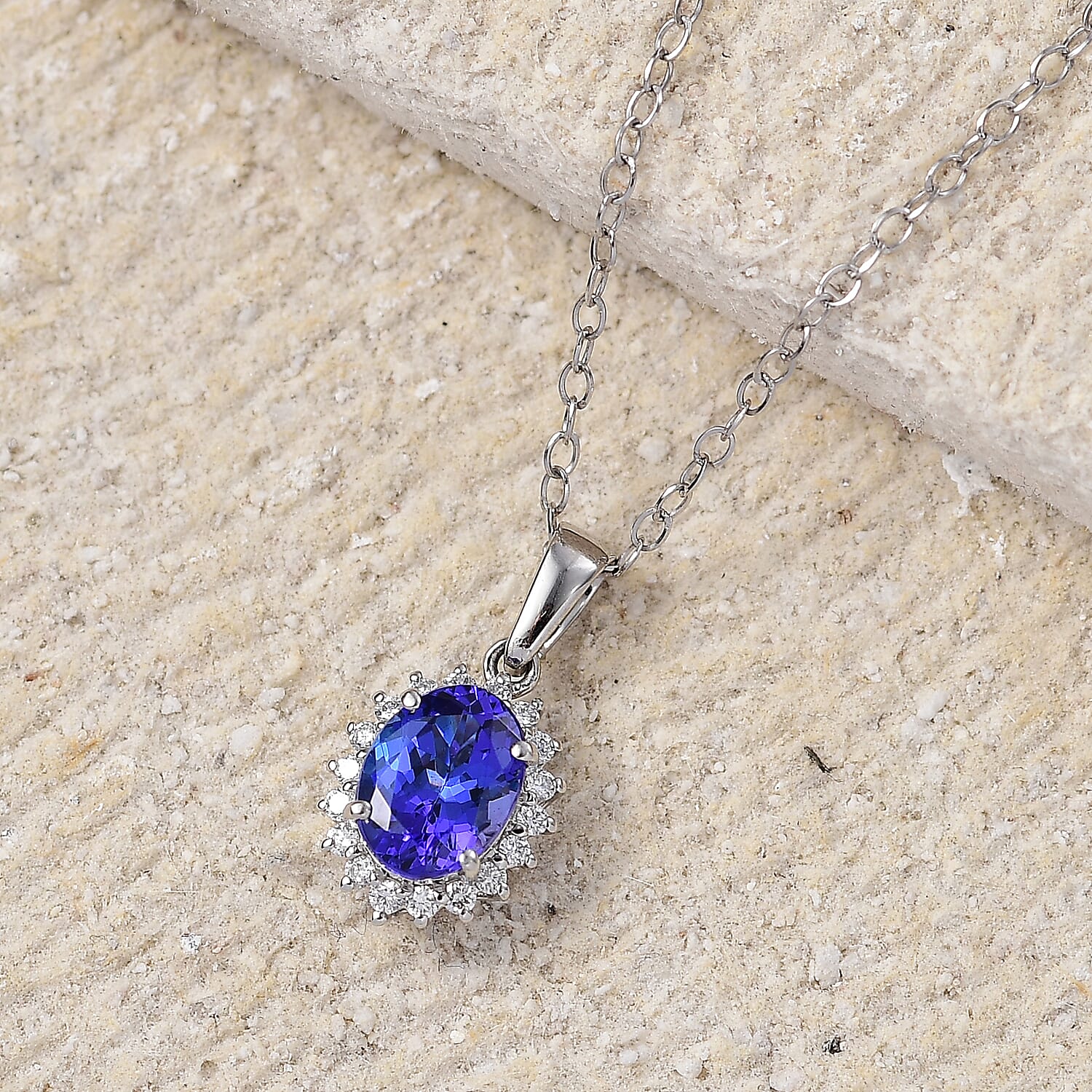 Rhapsody AAAA Tansanit, Weißer Diamant AGI zertifiziert Schmuckset ca. 50 cm 950 Platin ca. 1.69 ct
