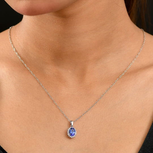Rhapsody AAAA Tansanit, Weißer Diamant AGI zertifiziert Schmuckset ca. 50 cm 950 Platin ca. 1.69 ct
