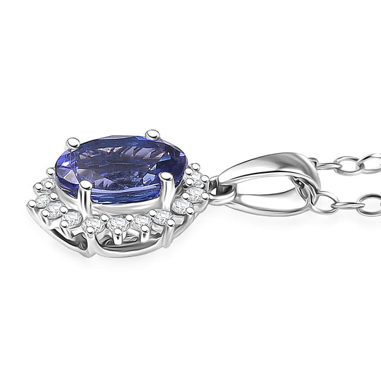 Rhapsody AAAA Tansanit, Weißer Diamant AGI zertifiziert Schmuckset ca. 50 cm 950 Platin ca. 1.69 ct