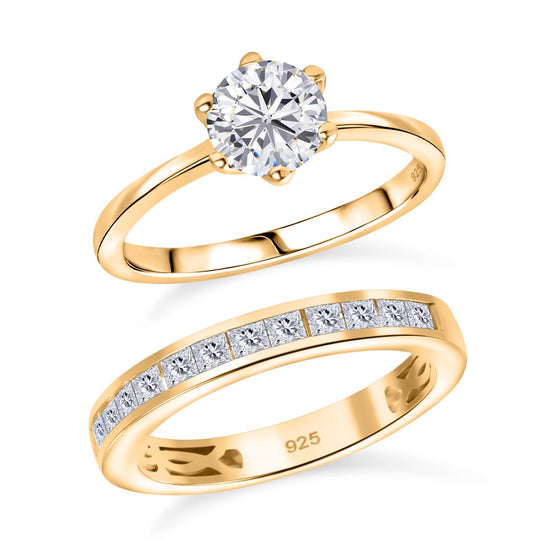 2er Set - D'joy Moissanit Ring, 925 Silber 750 Gelbgold Vermeil (Größe 20.00), ca. 1.55 ct