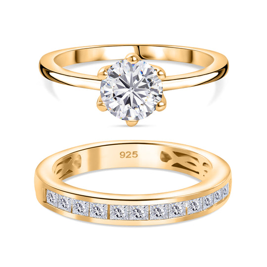 2er Set - D'joy Moissanit Ring, 925 Silber 750 Gelbgold Vermeil (Größe 20.00), ca. 1.55 ct
