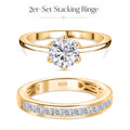 D'Joy 2er-Set Moissanit Ringe, 925 Silber 750 Gelbgold Vermeil - 1,55 ct.
