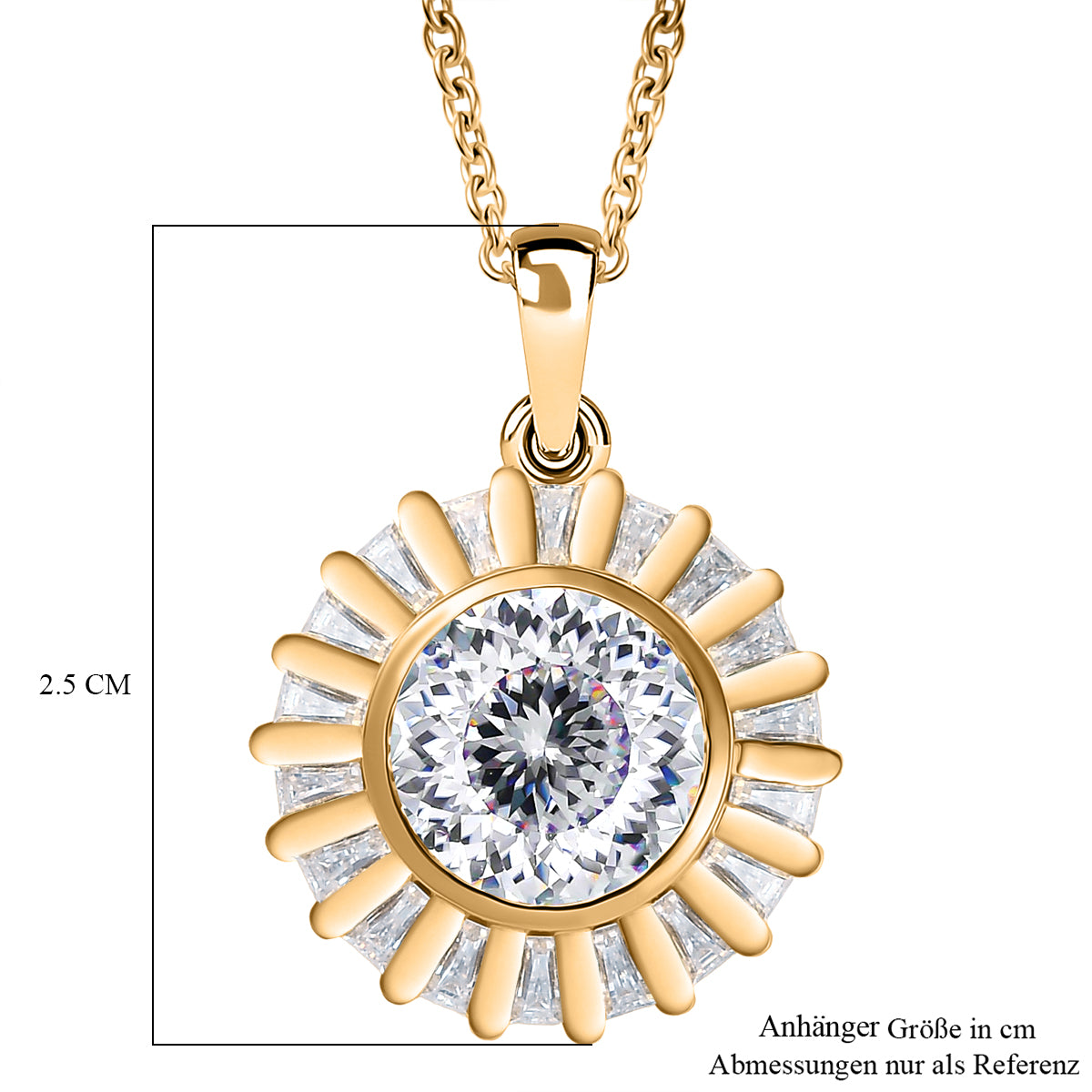 100 Facetten Moissanit Anhänger mit Kette ca. 50 cm, 925 Silber 750 Gelbgold Vermeil ca. 6.68 ct
