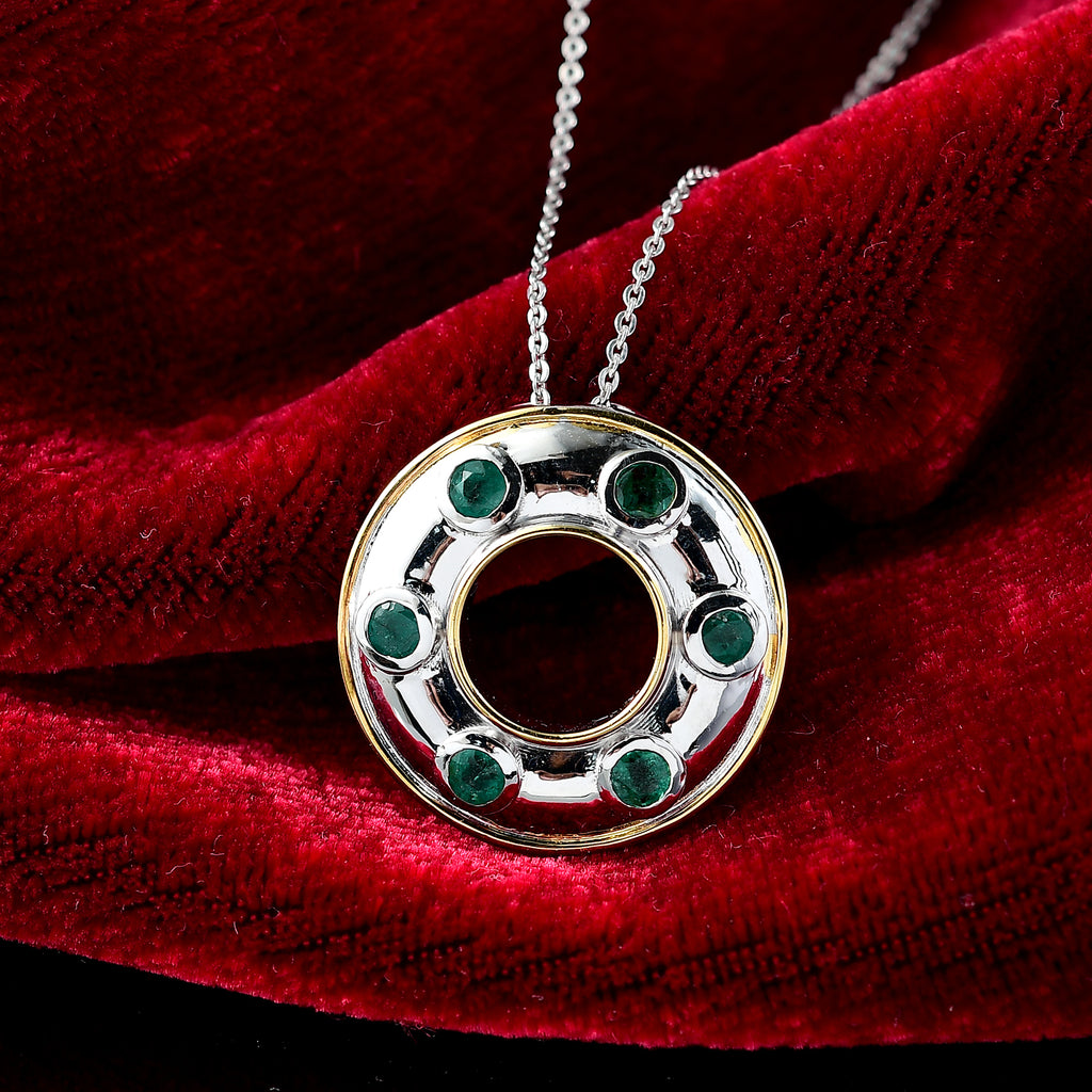Gemfields AA Kagem Sambischer Smaragd Schmuckset 925 Silber rhodiniert, 925 Silber Rhodiniert und 750 Gelbgold Vermeil ca. 0.66 ct