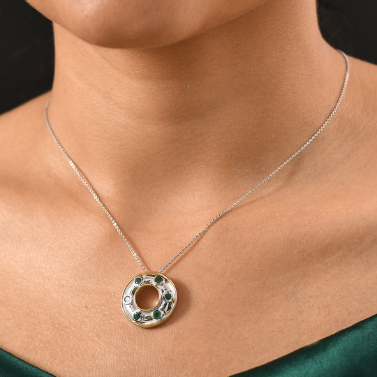 Gemfields AA Kagem Sambischer Smaragd Schmuckset 925 Silber rhodiniert, 925 Silber Rhodiniert und 750 Gelbgold Vermeil ca. 0.66 ct